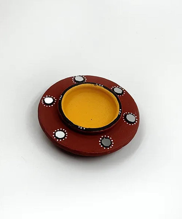 Brown handcrafted decor terracotta disc diya-Set of 5