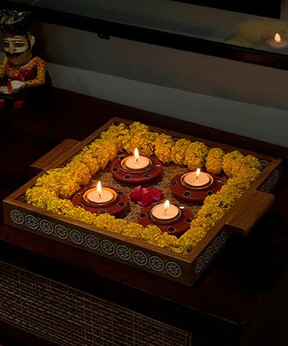 Brown handcrafted decor terracotta disc diya-Set of 5