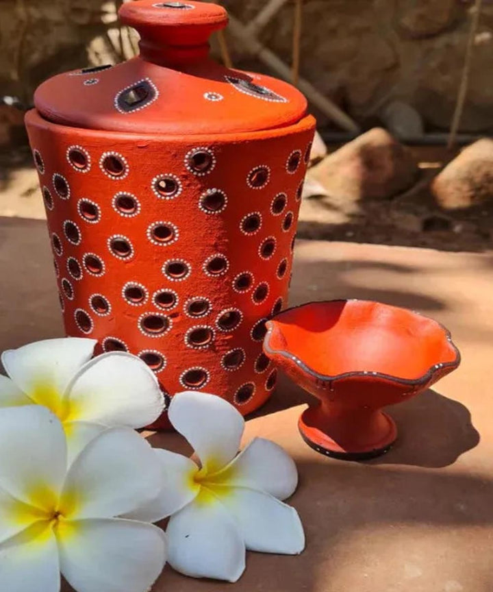 Brown handcrafted decor terracotta jar diya