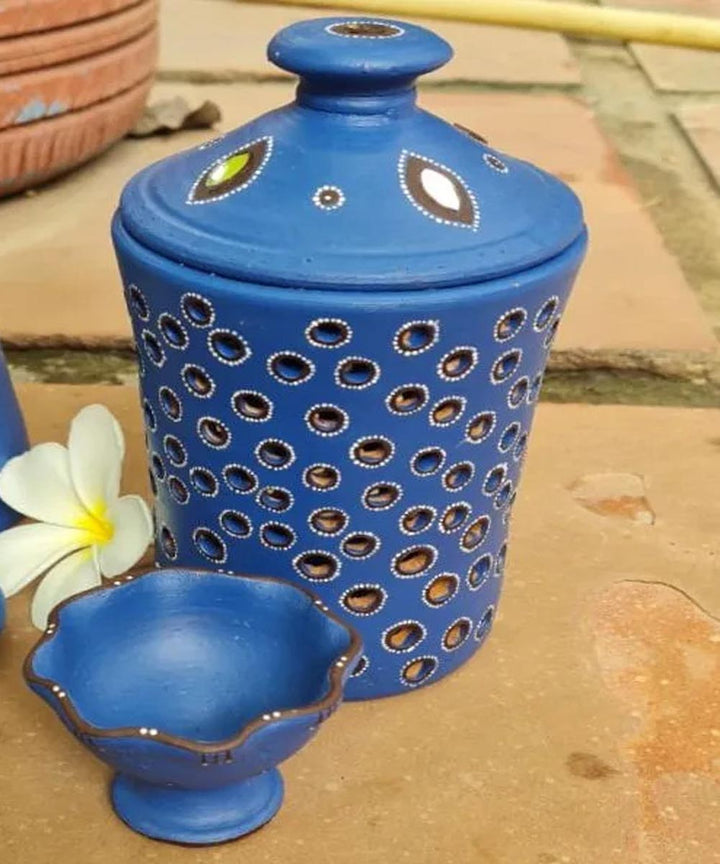 Sky Blue handcrafted decor terracotta jar diya