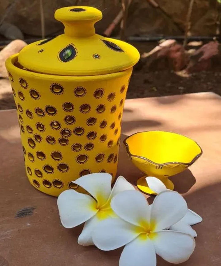 Yellow handcrafted decor terracotta jar diya