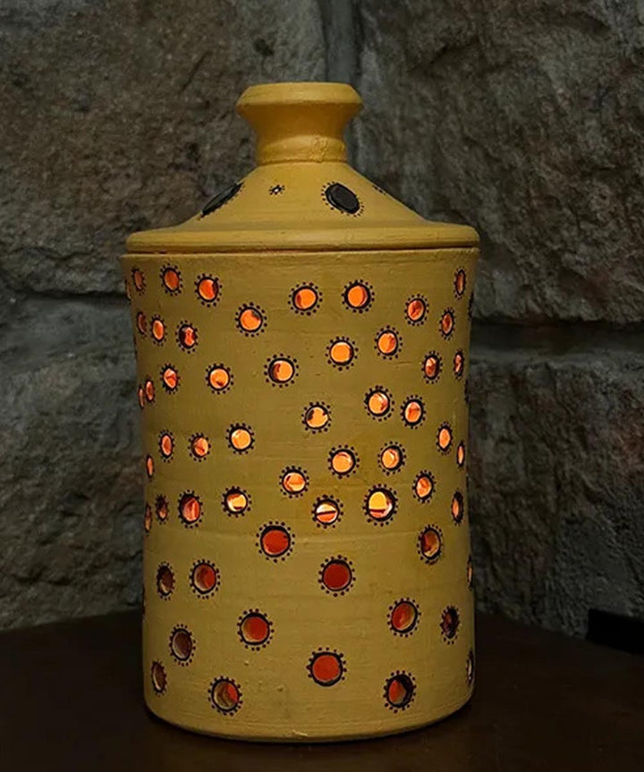Yellow handcrafted decor terracotta jar diya