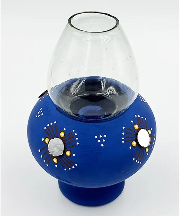 Cyan Blue handcrafted decor terracotta Oil Lamp-Set of 2