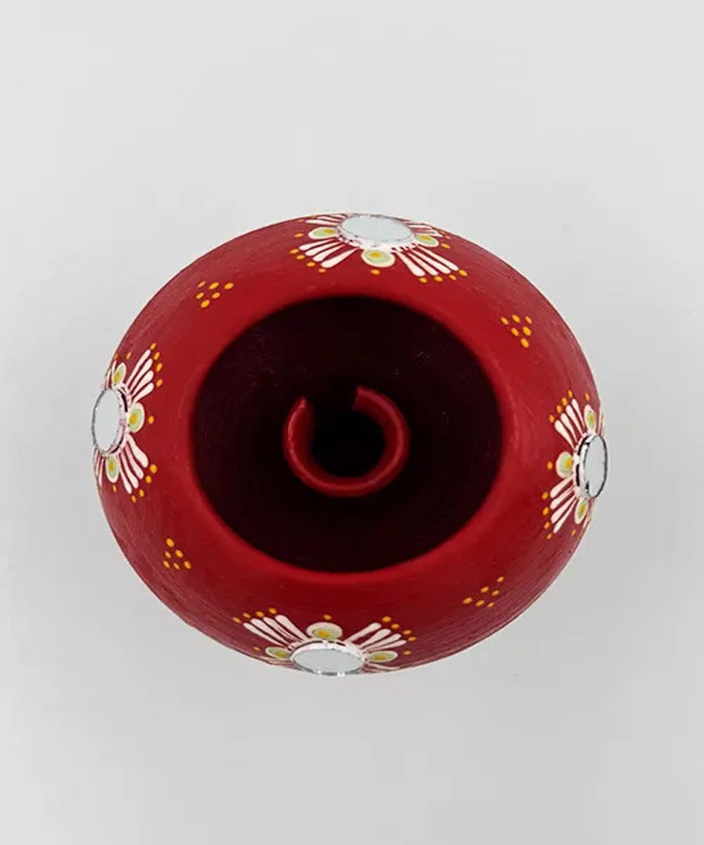 Red handcrafted decor terracotta Oil Lamp-Set of 2