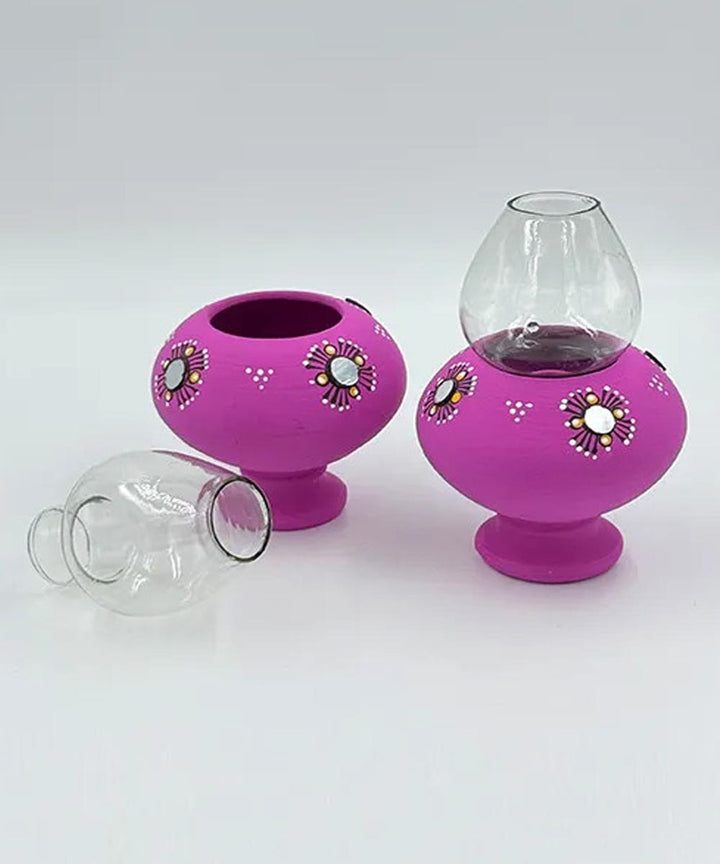 Purple handcrafted decor terracotta Oil Lamp-Set of 2