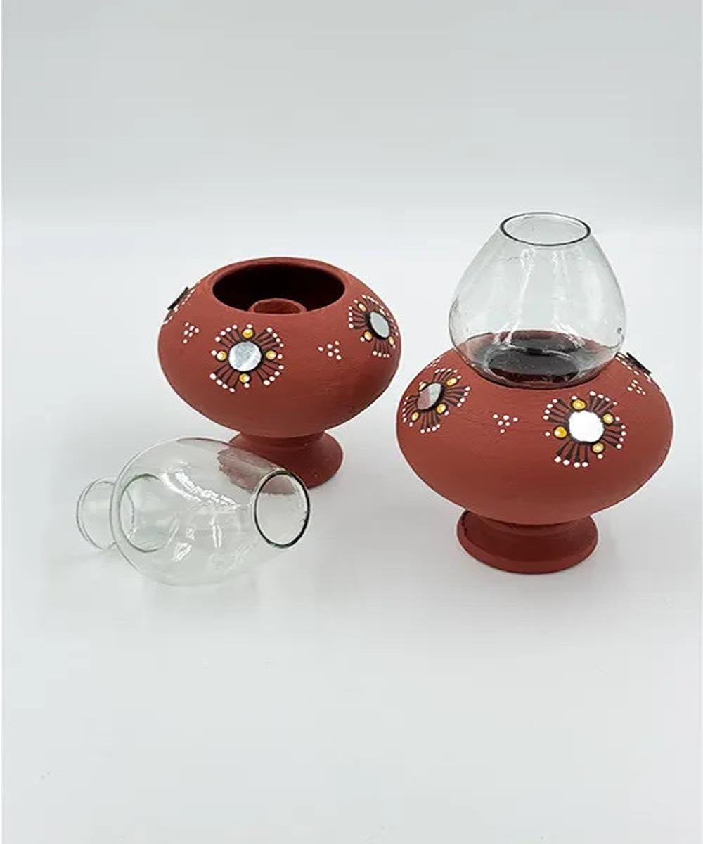 Brown handcrafted decor terracotta Oil Lamp-Set of 2