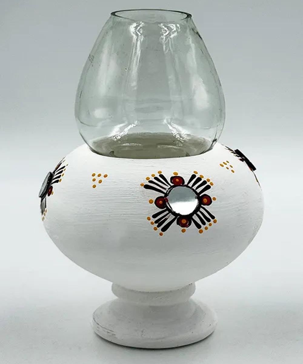White handcrafted decor terracotta Oil Lamp-Set of 2