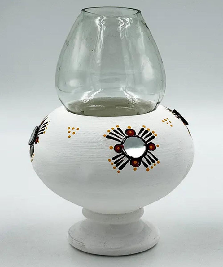 White handcrafted decor terracotta Oil Lamp-Set of 2