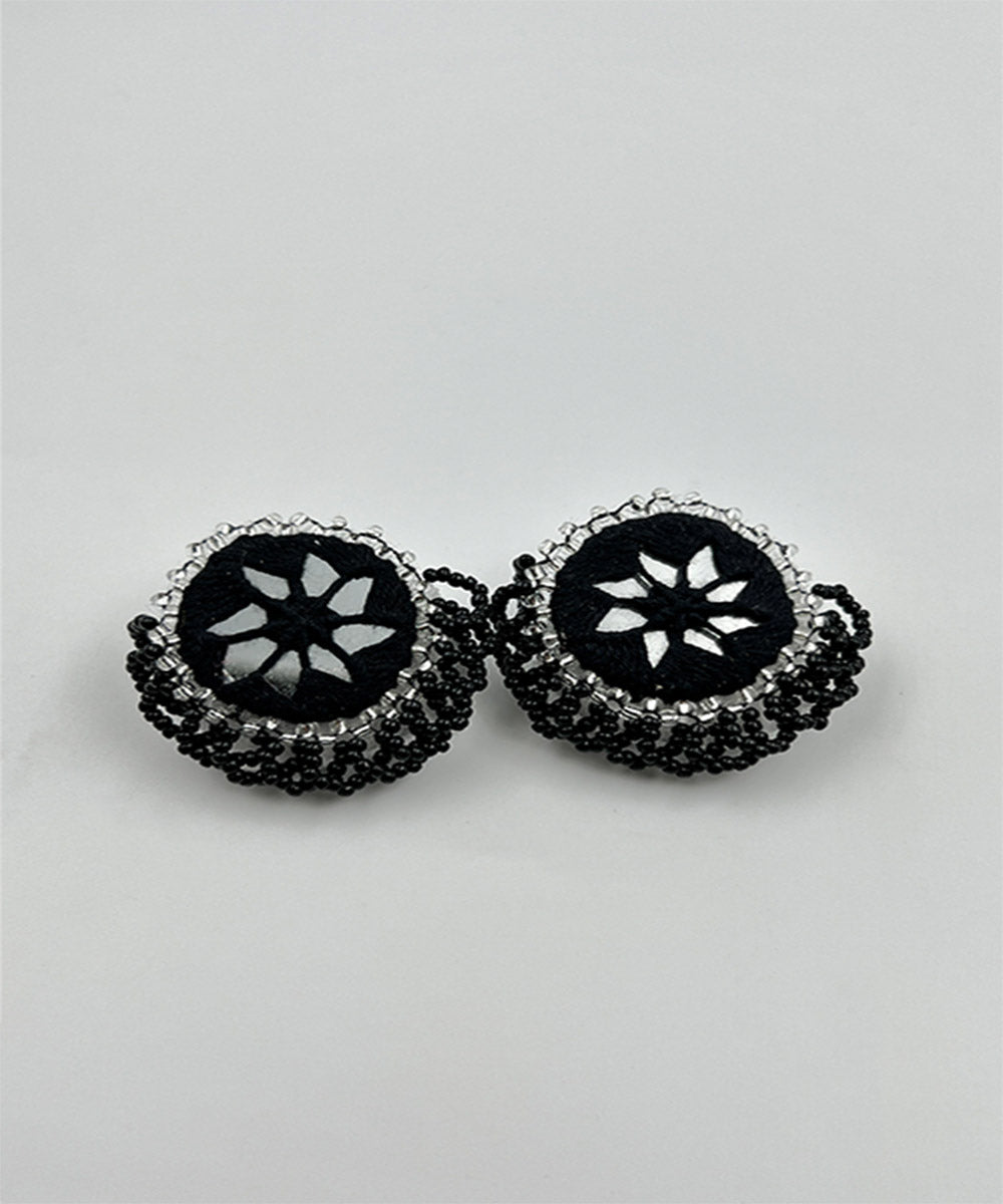 Black mirror bead work handcrafted earring