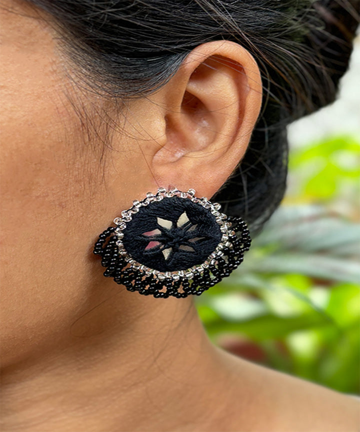 Black mirror bead work handcrafted earring