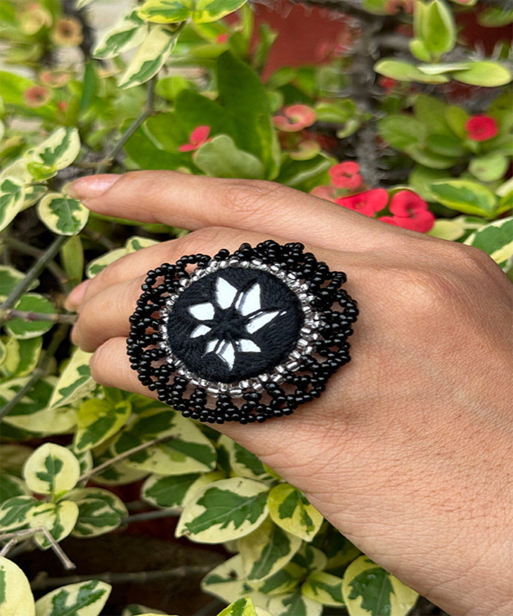 Black handcrafted mirror bead work earring