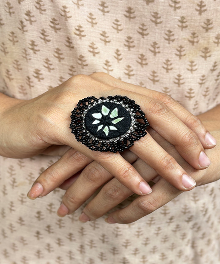 Black handcrafted mirror bead work earring