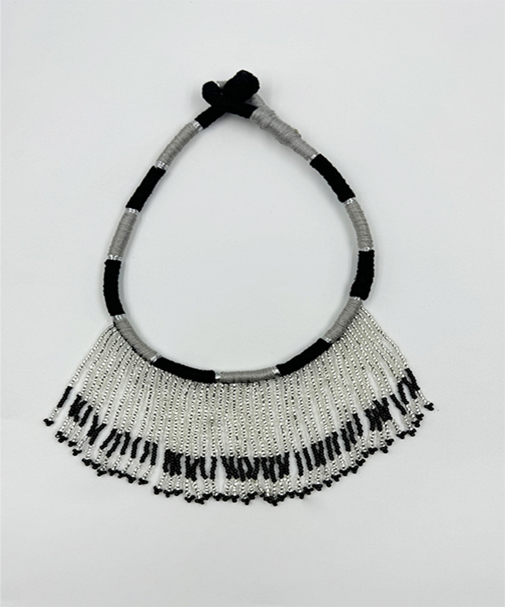 Black gray handcrafted patwa bead work necklace