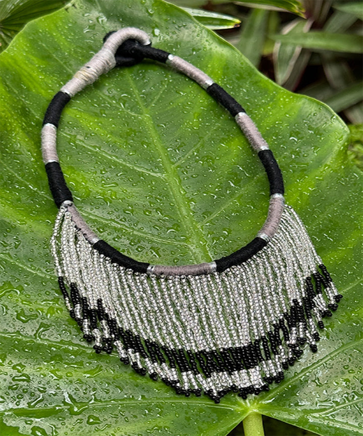 Black gray handcrafted patwa bead work necklace