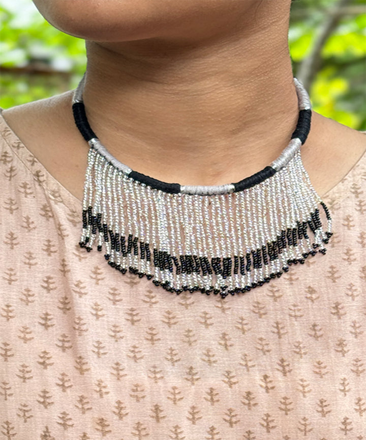 Black gray handcrafted patwa bead work necklace