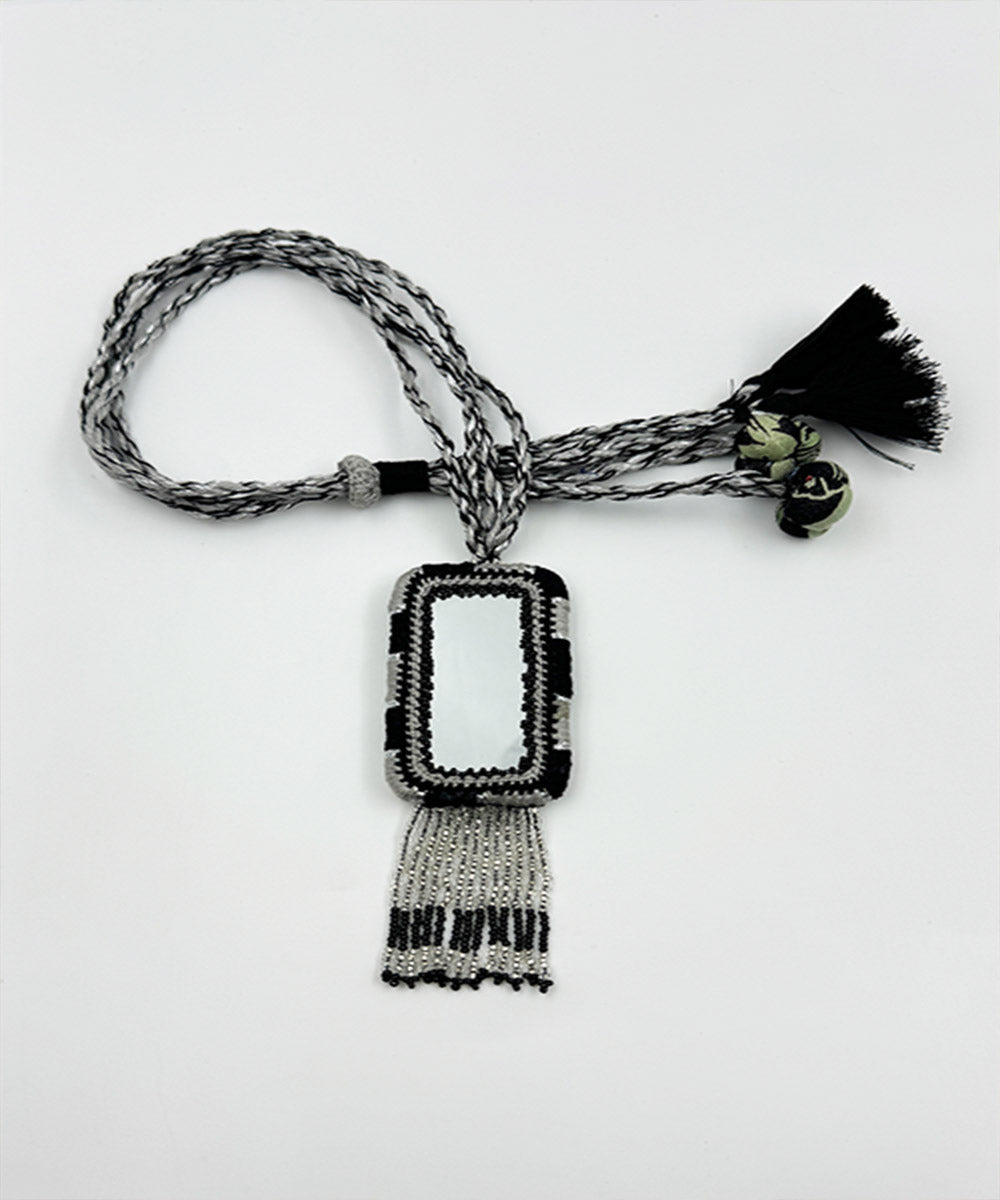 Black gray handcrafted patwa mirror bead work necklace