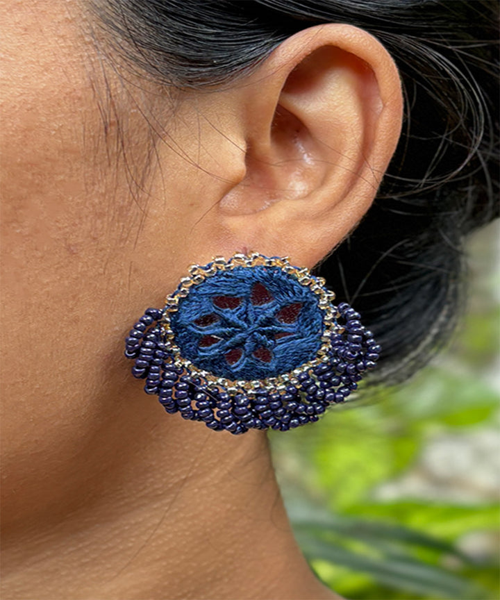 Blue handcrafted patwa bead work earring