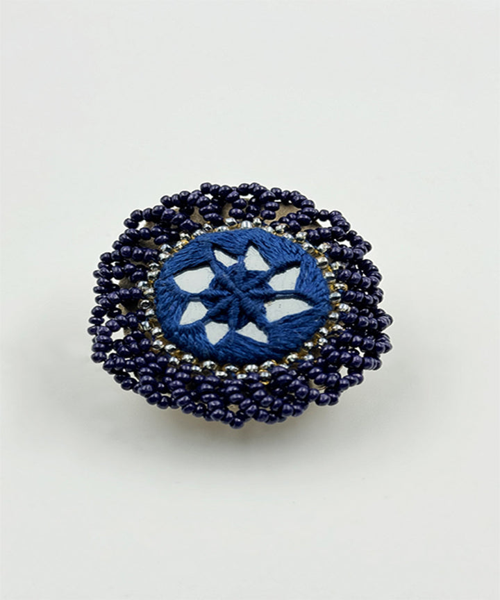 Blue handcrafted patwa bead work ring