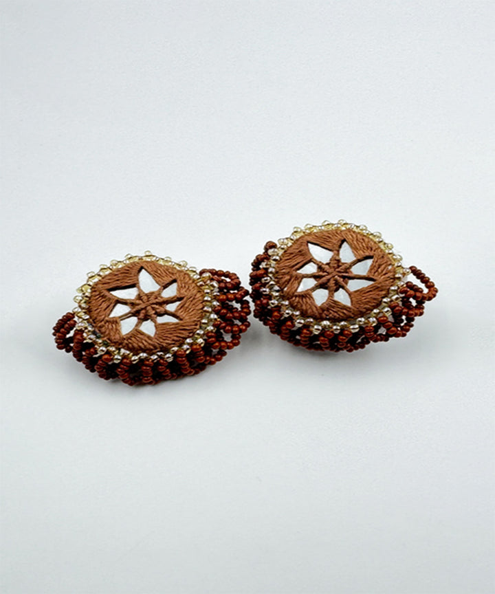 Brown handcrafted mirror bead work earring