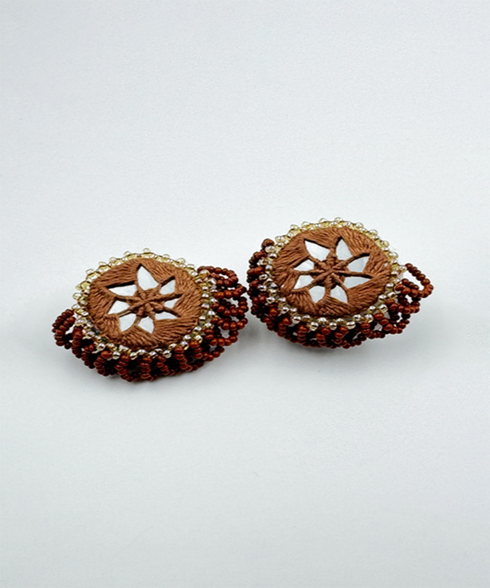 Brown handcrafted mirror bead work earring