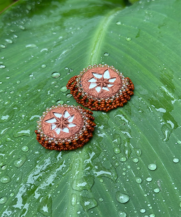 Brown handcrafted mirror bead work earring