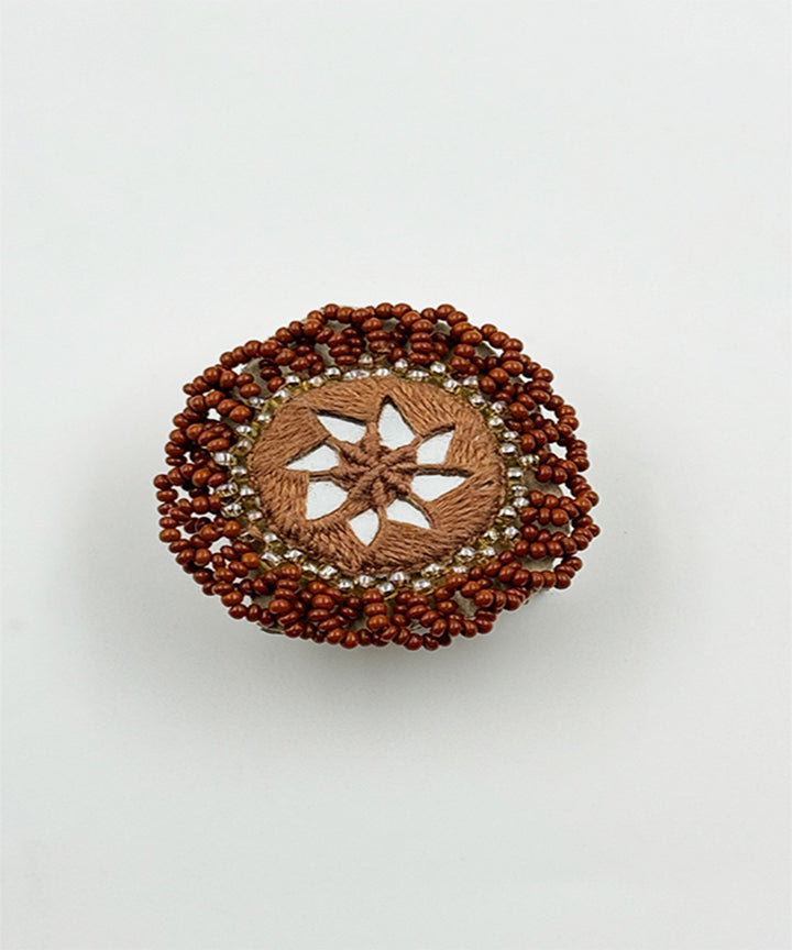 Brown handcrafted mirror bead work ring