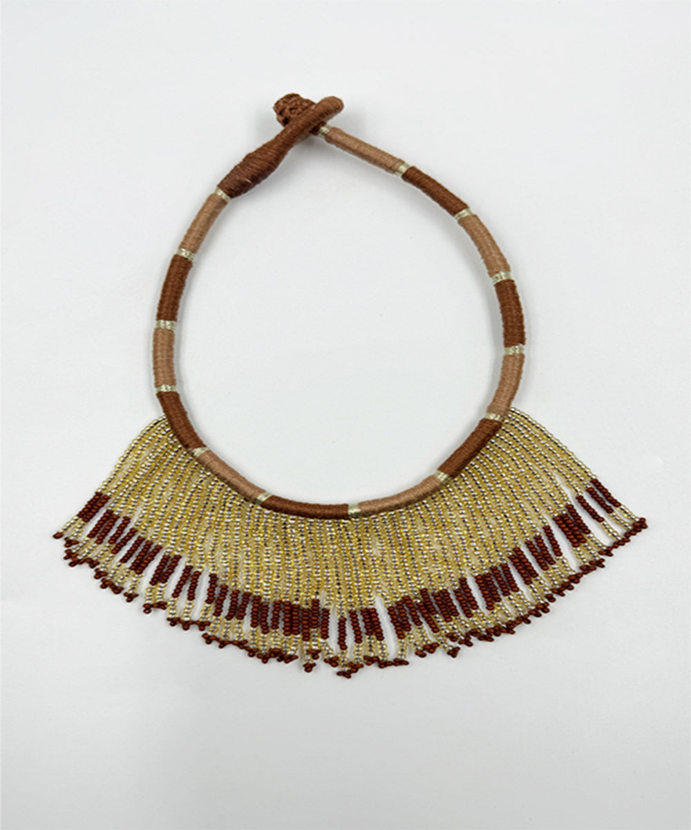 Brown cream handcrafted patwa bead work necklace