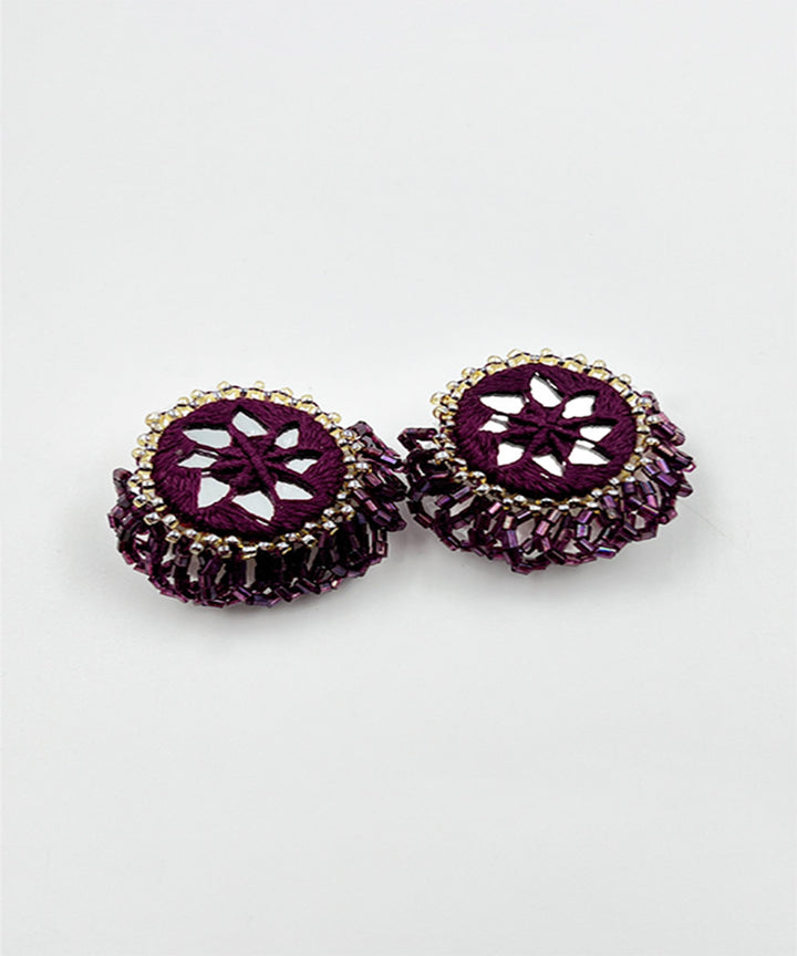 Wine handcrafted mirror bead work earring