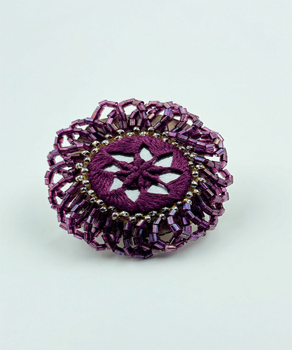 Wine handcrafted mirror bead work ring