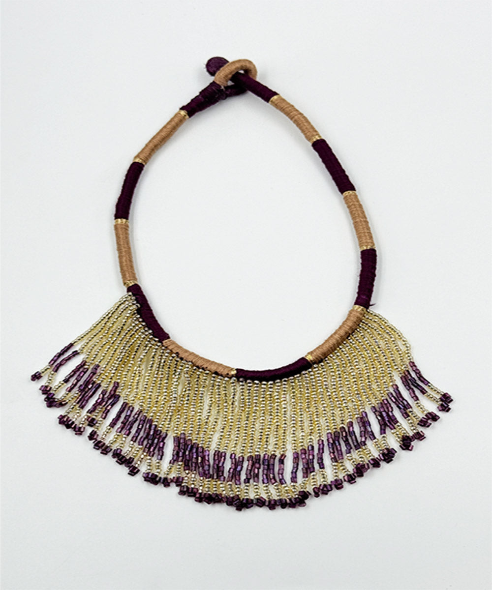 Wine cream handcrafted patwa bead work necklace