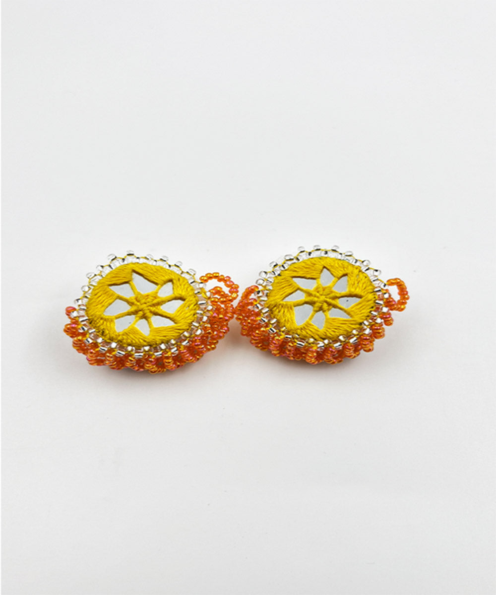 Yellow orange handcrafted mirror bead work earring