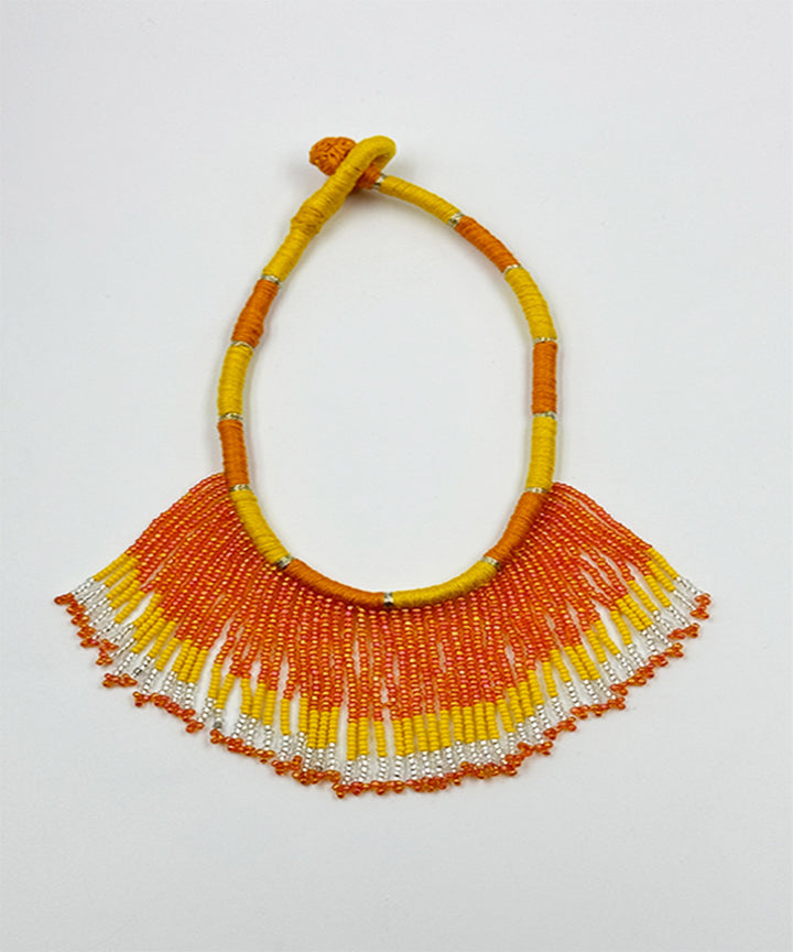 Yellow orange handcrafted patwa bead work necklace