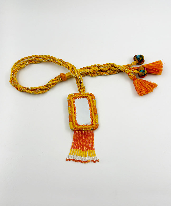 Yellow orange handcrafted patwa mirror bead work necklace