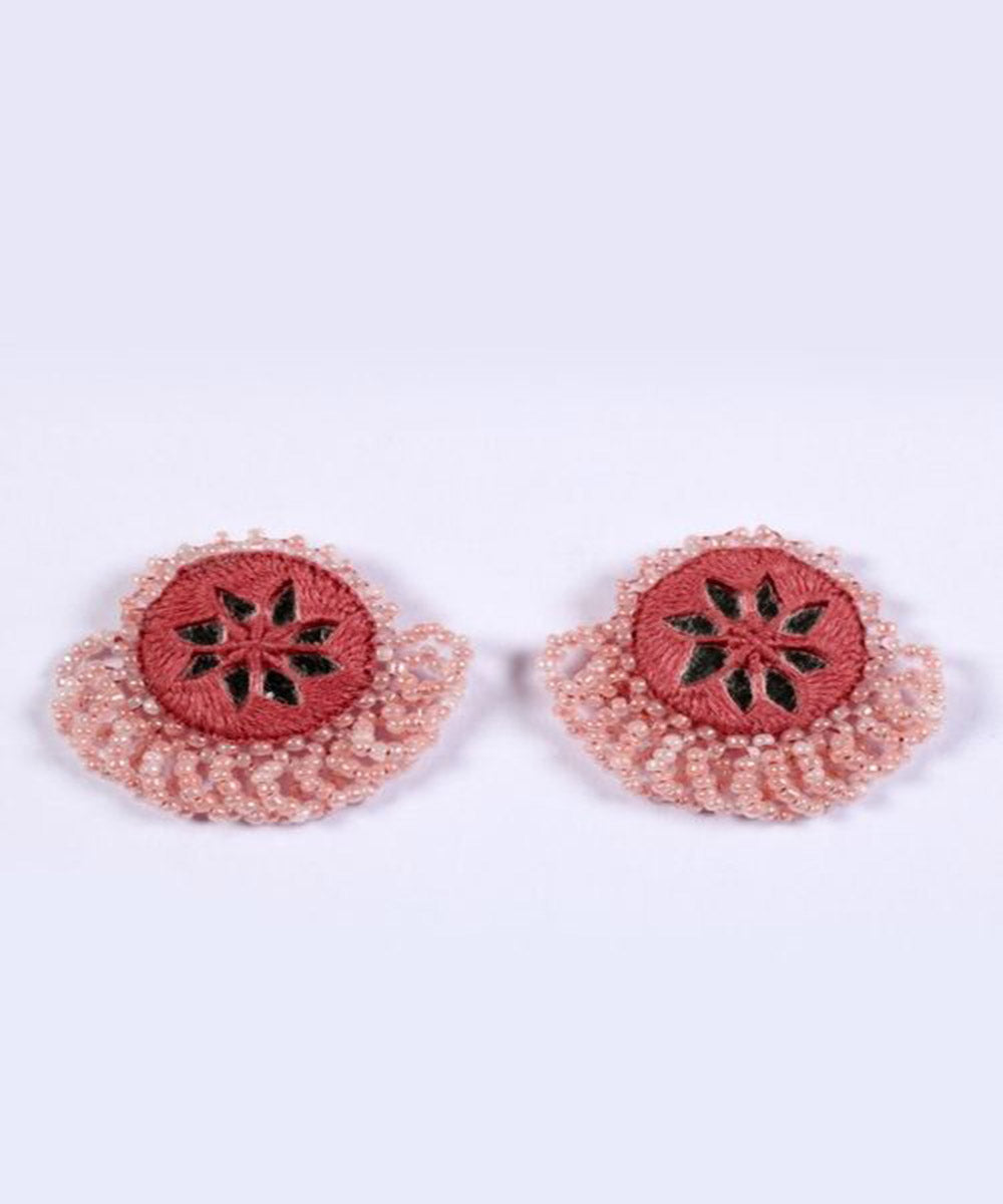 Pink handcrafted mirror bead work earring