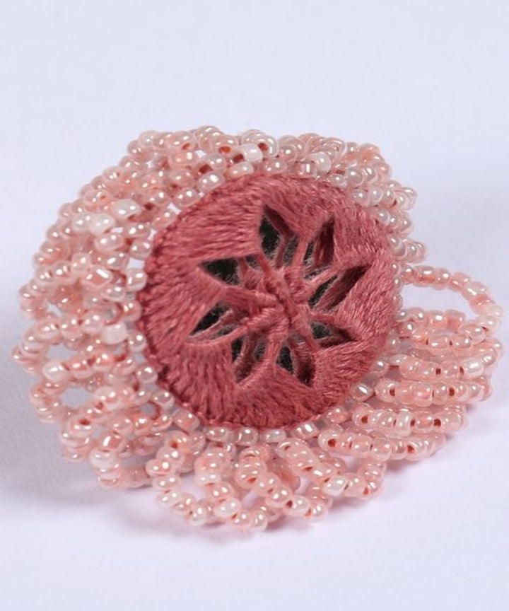 Pink handcrafted mirror bead work ring