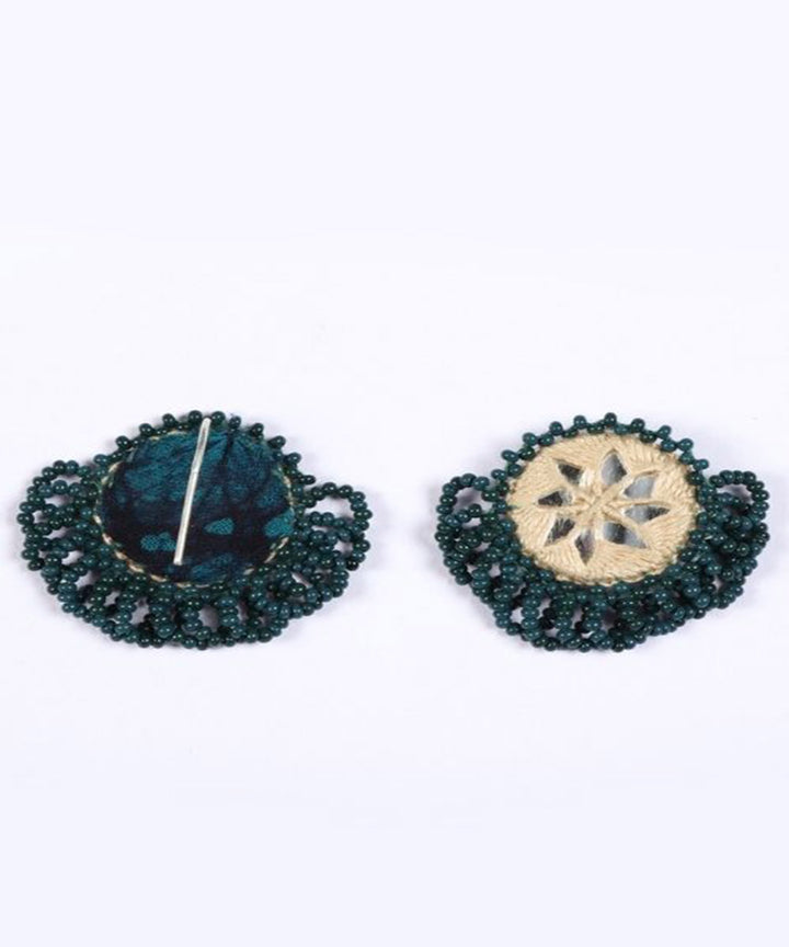 Green cream handcrafted mirror bead work earring