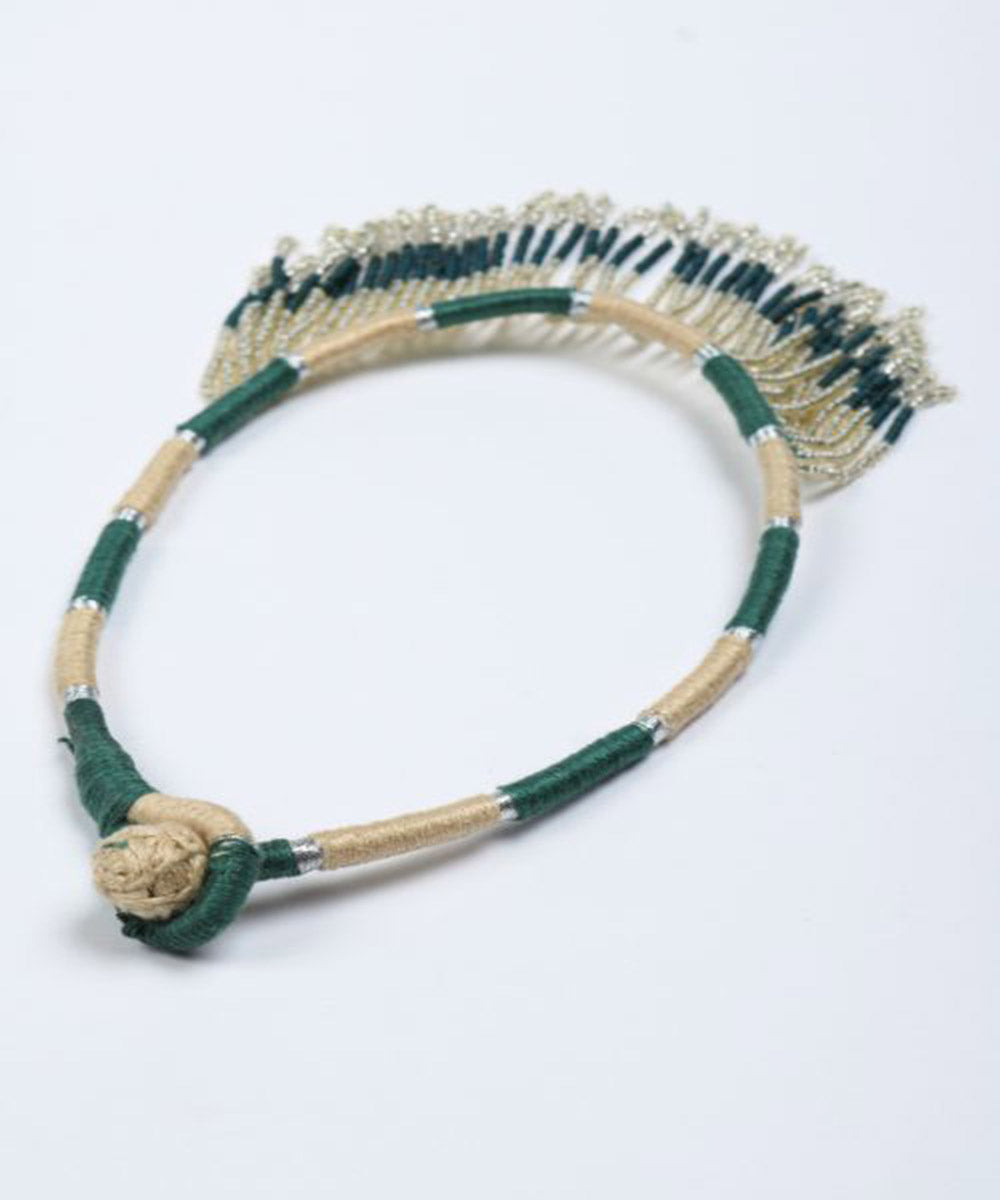 Green cream handcrafted patwa bead work necklace