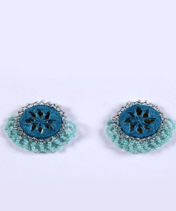 Blue handcrafted mirror bead work earring