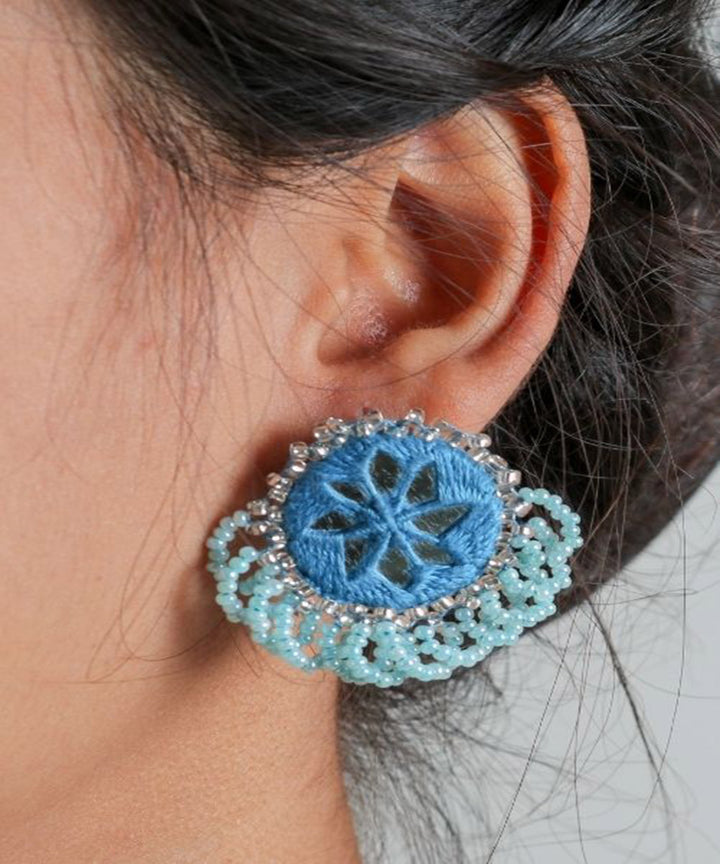 Blue handcrafted mirror bead work earring