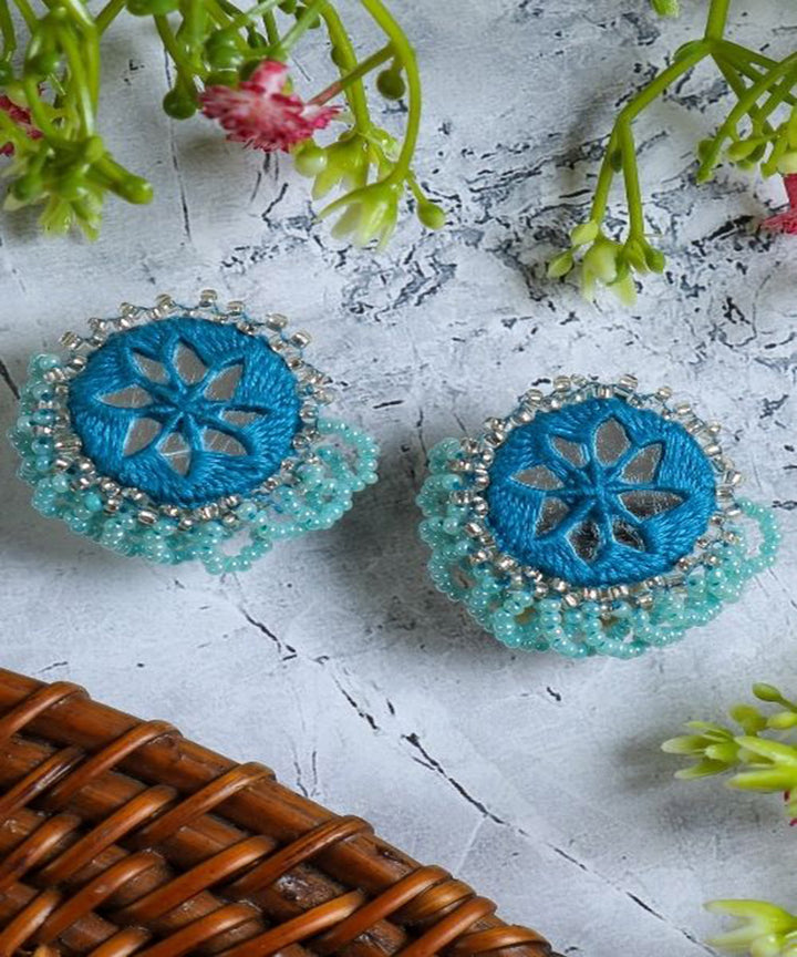 Blue handcrafted mirror bead work earring