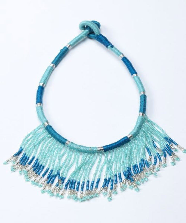 Blue handcrafted patwa bead work necklace