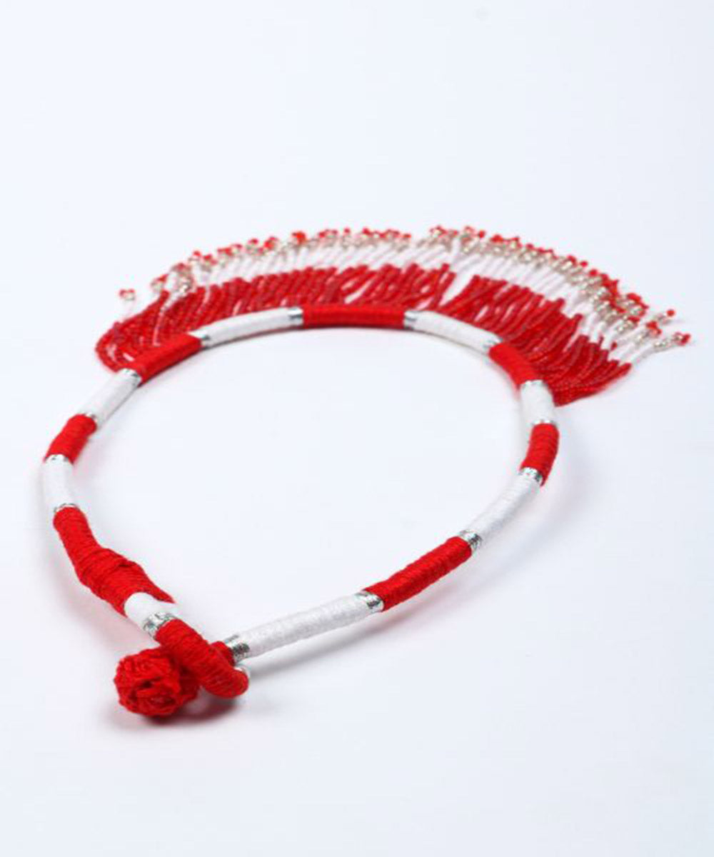 Red handcrafted patwa bead work necklace