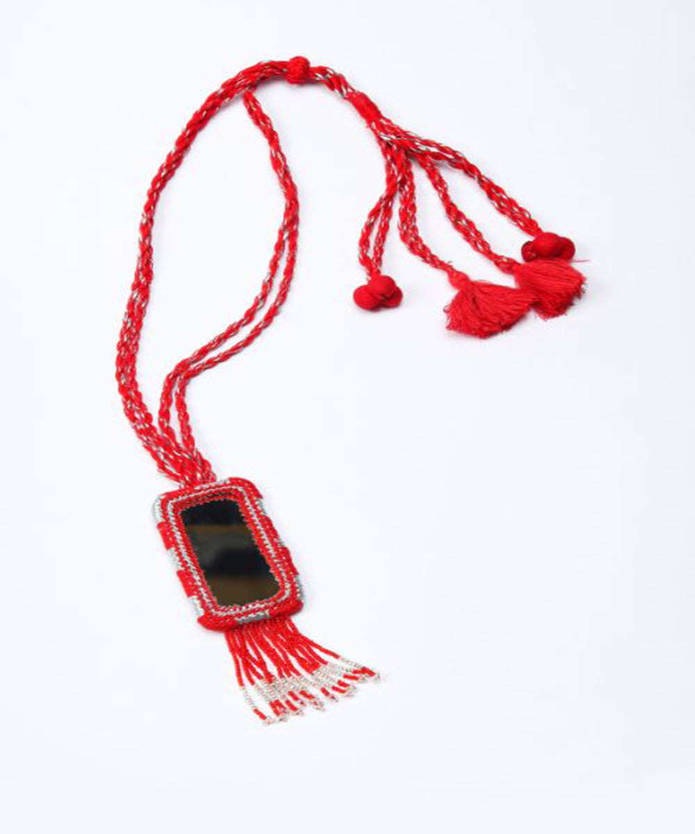 Red handcrafted patwa mirror bead work necklace