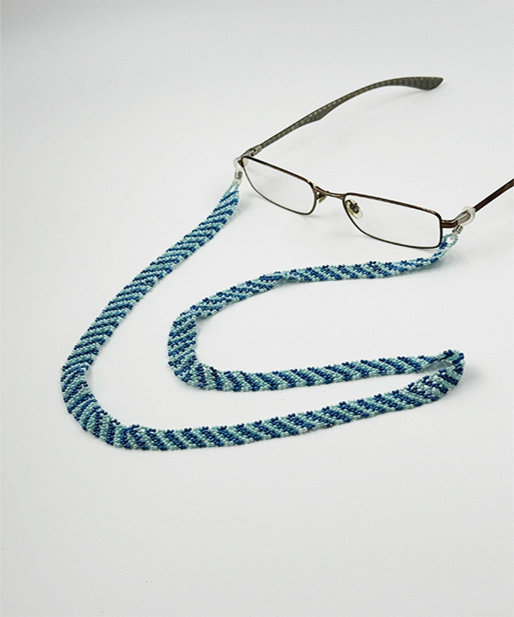 Blue pastel blue beaded work handmade glass beads spectacle chain