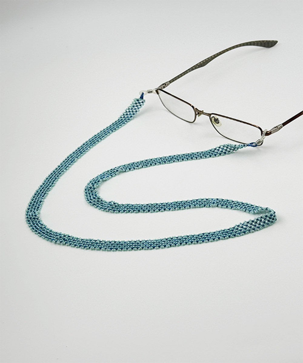 Blue pastel blue beaded work handmade glass beads spectacle chain