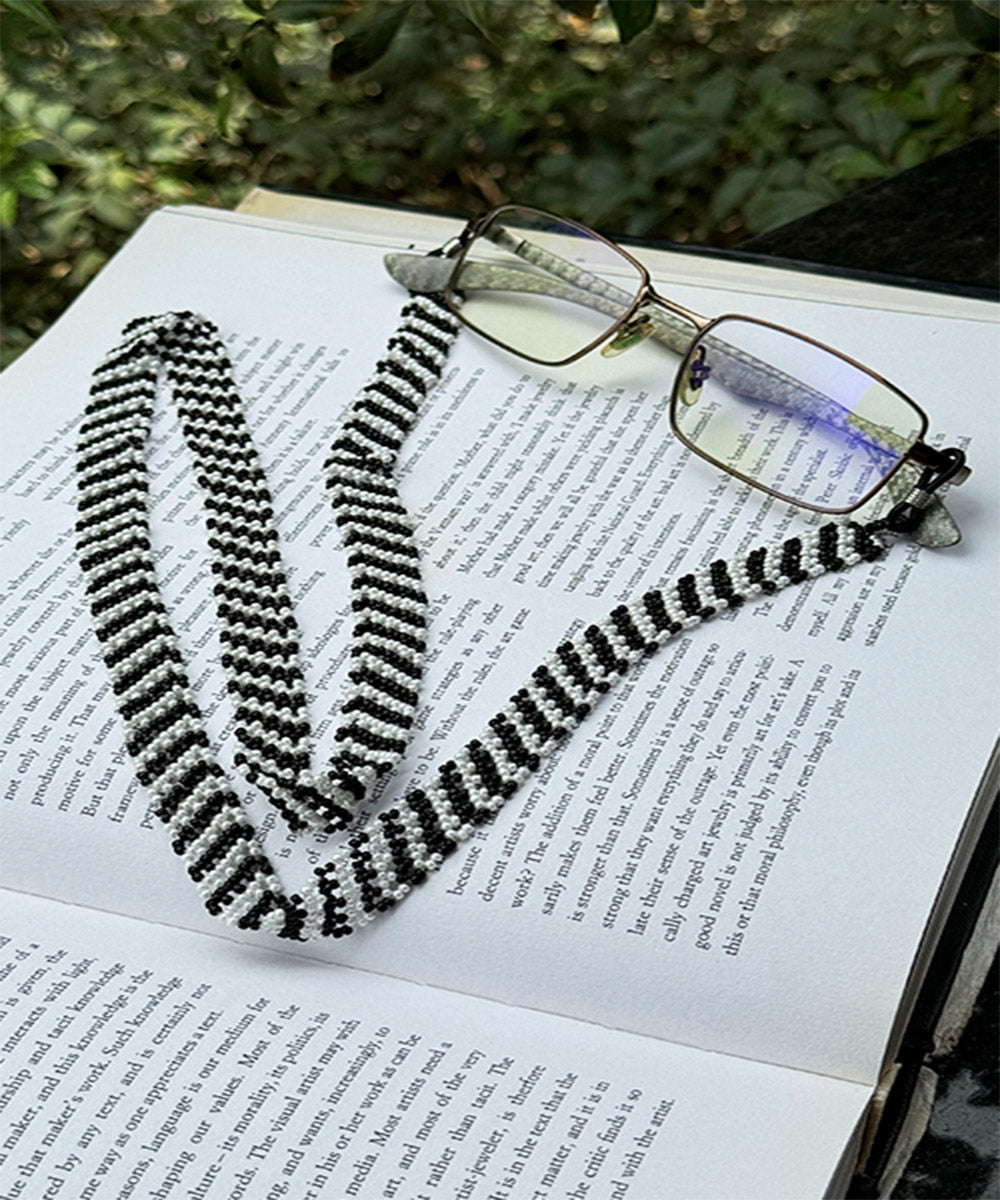 Black white beaded work handmade glass beads spectacle chain