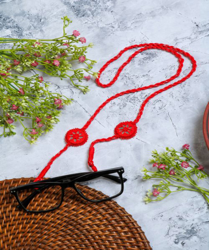 Red embroidered mirrors handmade glass beads mirrors spectacle chain