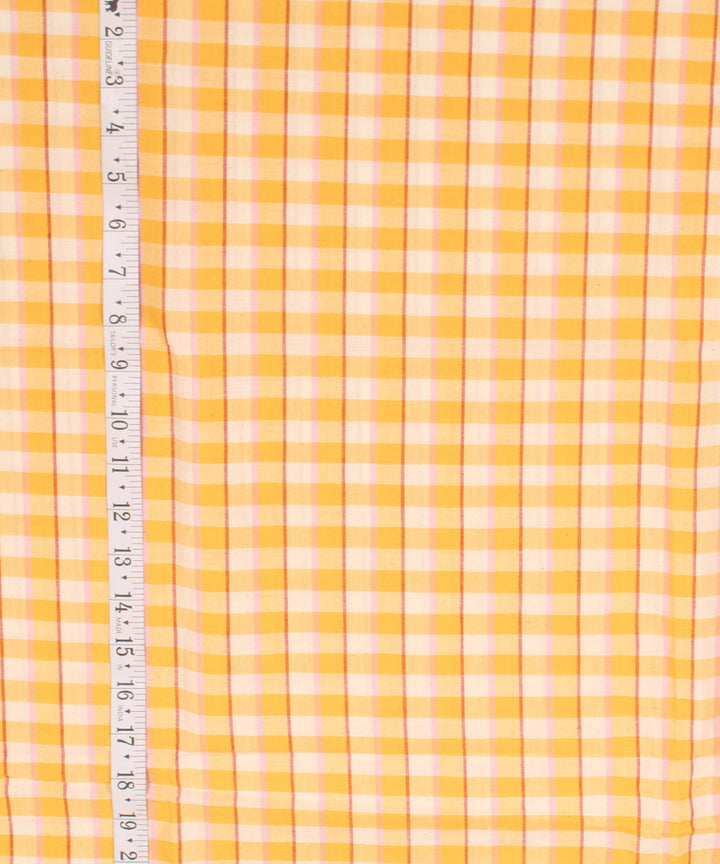 Yellow cream checked handwoven cotton fabric