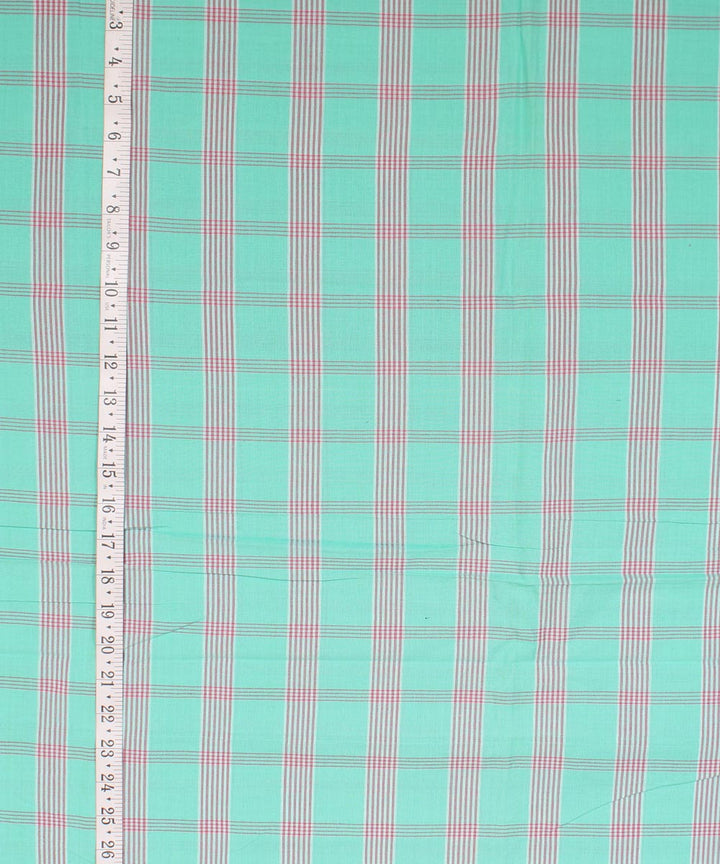 Light green pink checked handwoven cotton fabric