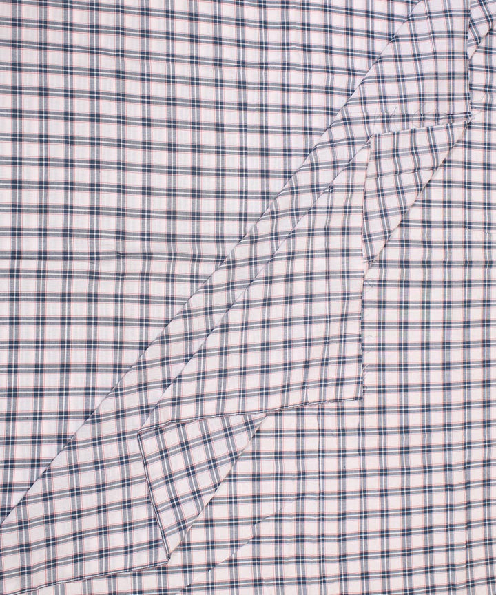 White blue red checked handwoven cotton fabric